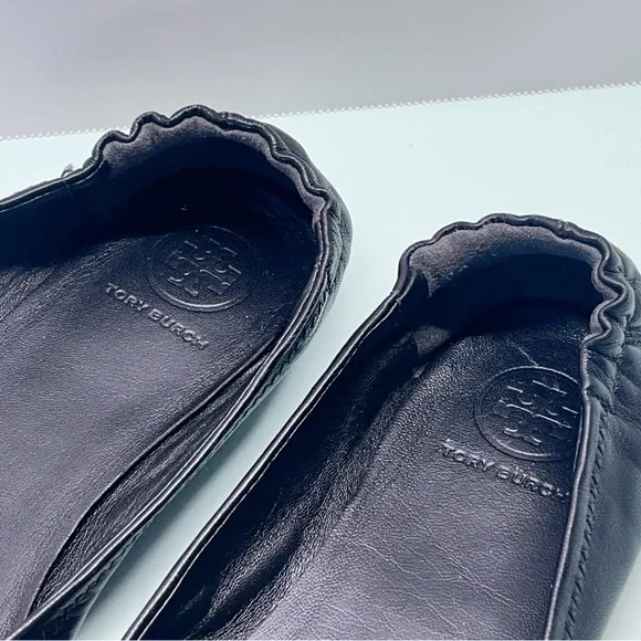 Tory Burch Black Flats with Gold Logo - Picture 3 of 9